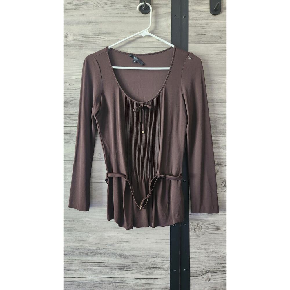 Gucci Brown Top Long Sleeve Belted Size XS Stretch Blouse